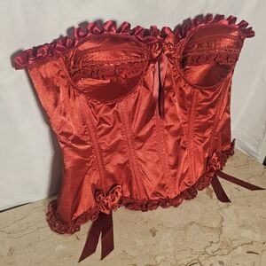 Daisy Corsets Top Drawer Red Satin Boned Full Bust Burlesque Adjustable Corset